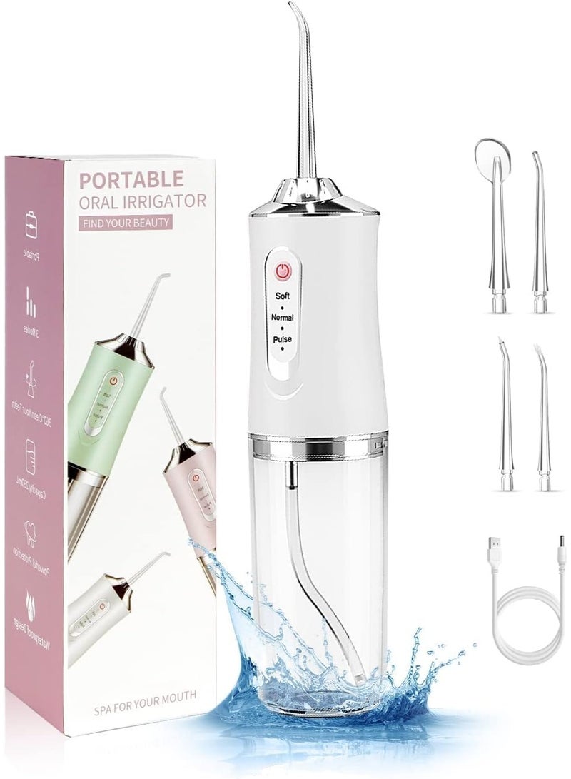 Wireless Oral Irrigator, Cordless Water Dental Floss for Teeth with 3 Modes & 4 Replacement Nozzles, Interdental Cleaner Rechargeable with Removable 230 ml Water Tank for Home, Travel, Shower (White) - Image 1